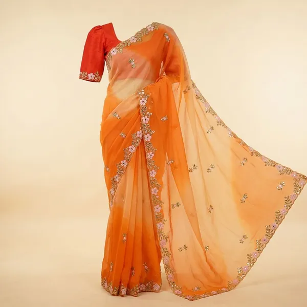 Orange_Georgette_Viscose_Saree_For_Women