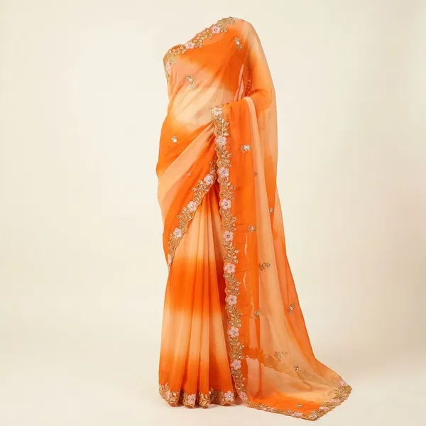 Orange_Georgette_Viscose_Saree_For_Women