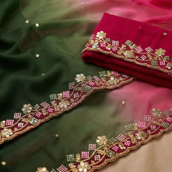 Green_And_Pink_Georgette_Viscose_Saree_For_Women