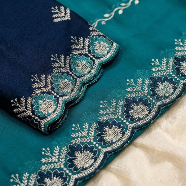 Teal_Georgette_Viscose_Saree_For_Women
