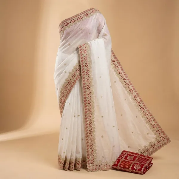 White_Georgette_Viscose_Saree_For_Women