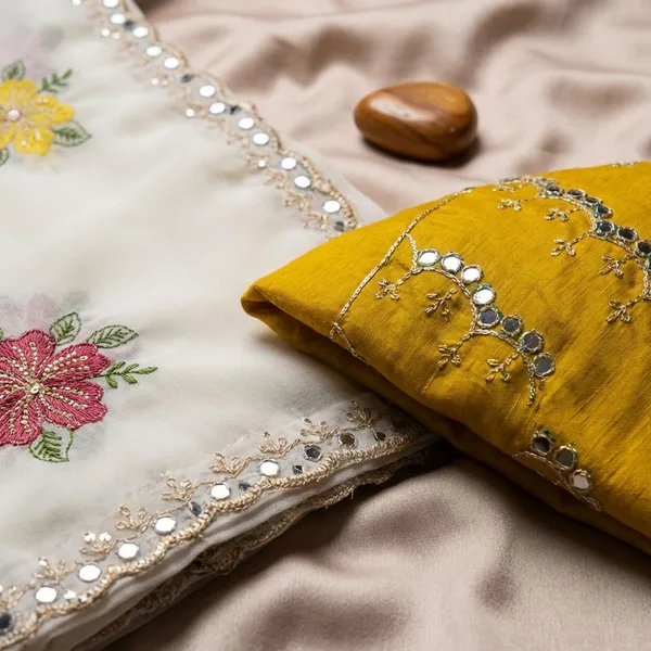 White_&_Yellow_Georgette_Viscose_Saree_For_Women