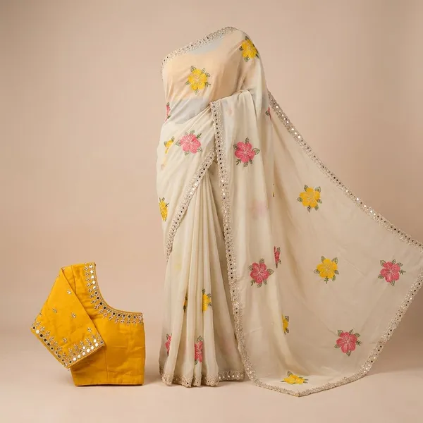 Yellow_Georgette_Viscose_Saree_For_Women