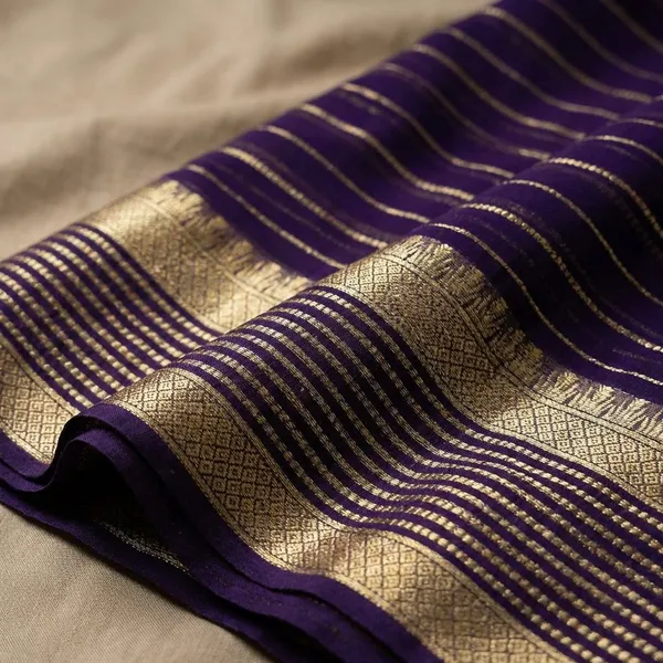 Navy_Blue_&_Gold_Georgette_Viscose_Saree_For_Women