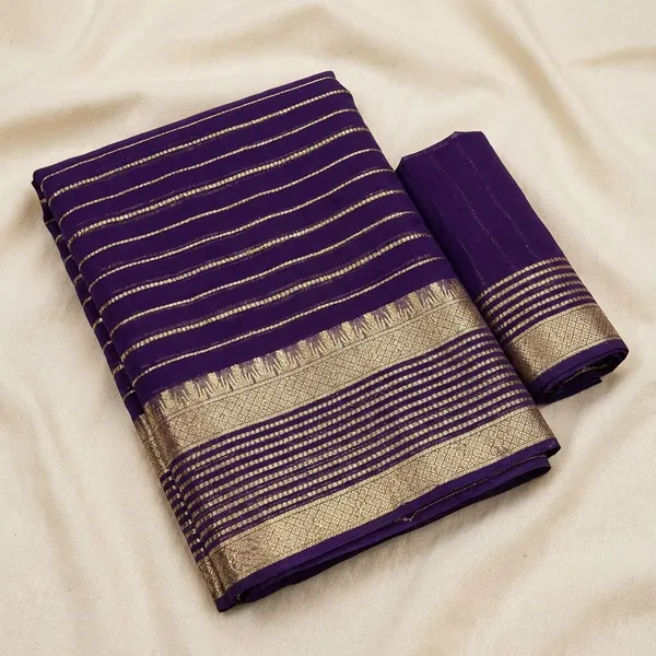 Navy_Blue_&_Gold_Georgette_Viscose_Saree_For_Women