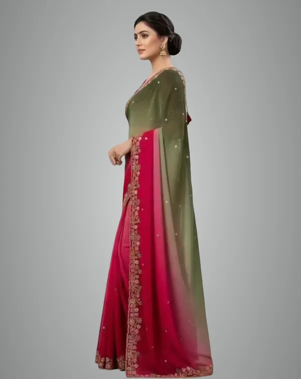 Green_&_Pink_Georgette_Viscose_Saree_For_Women