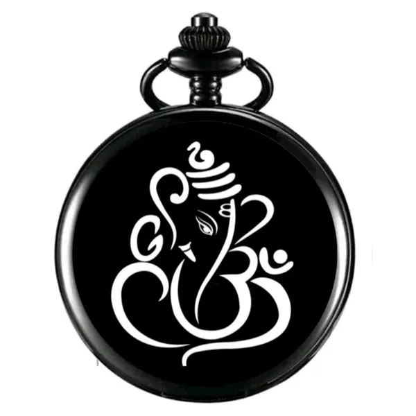 Black_Gandhi_Pocket_Watch_devotional_Krishna_OMG_peacock_feather_Aum_Jesus_cross_Ganpati_Hanuman_Jain_navkar_mantra_Shiva_Chatrapati_shivaji_maharaj