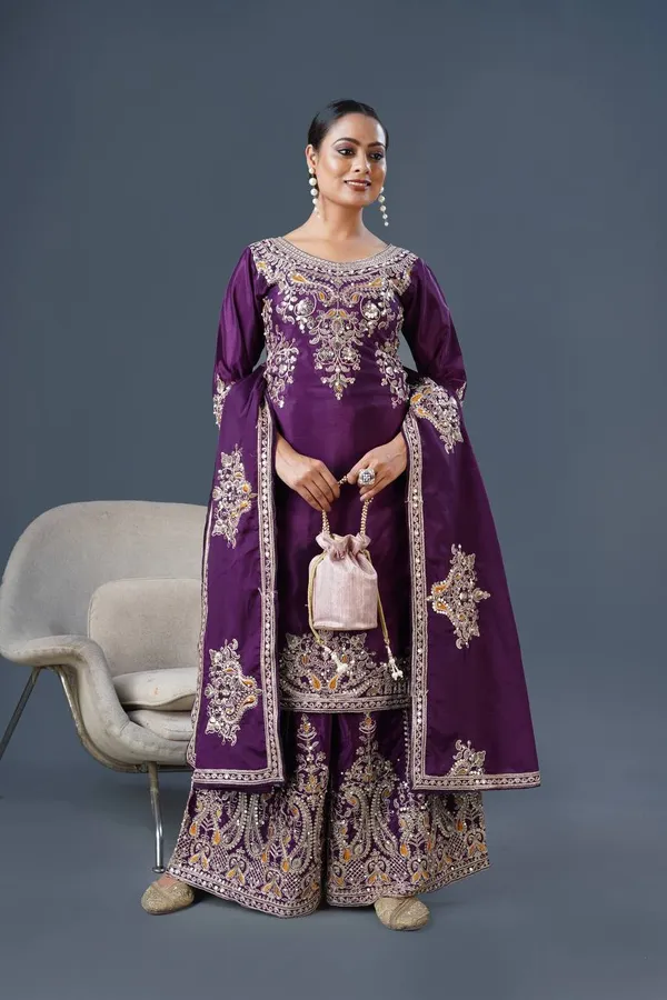 Wine_Pure_Chinnon_Silk_Embroidery_Coding_Dori-Sequence_Palazzo_Salwar_Suit_With_Duaptta