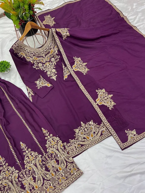 Wine_Pure_Chinnon_Silk_Embroidery_Coding_Dori-Sequence_Palazzo_Salwar_Suit_With_Duaptta