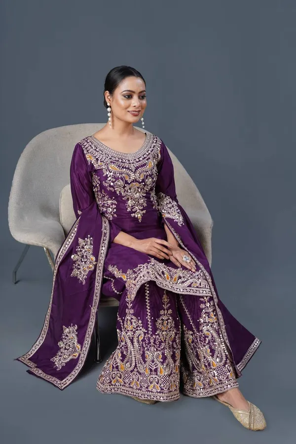 Wine_Pure_Chinnon_Silk_Embroidery_Coding_Dori-Sequence_Palazzo_Salwar_Suit_With_Duaptta