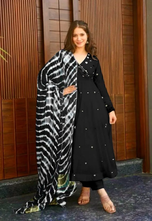 Black_Faux_Georgette_Embroidered_Gown_Set_With_Bottom_And_Dupatta