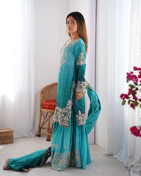 AQUA_SHADED_CHINNON_SILK_CODING_SEQUENCE_EMBROIDERED_SHARARA_SALWAR_SUIT_WITH_DUPATTA
