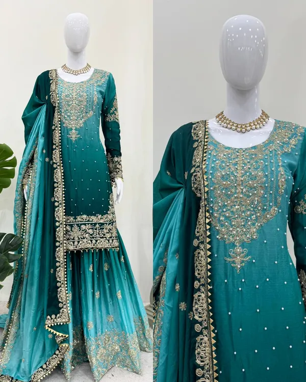 AQUA_SHADED_CHINNON_SILK_CODING_SEQUENCE_EMBROIDERED_SHARARA_SALWAR_SUIT_WITH_DUPATTA