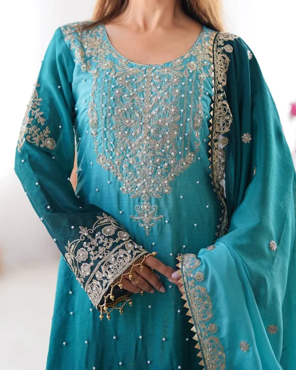AQUA_SHADED_CHINNON_SILK_CODING_SEQUENCE_EMBROIDERED_SHARARA_SALWAR_SUIT_WITH_DUPATTA