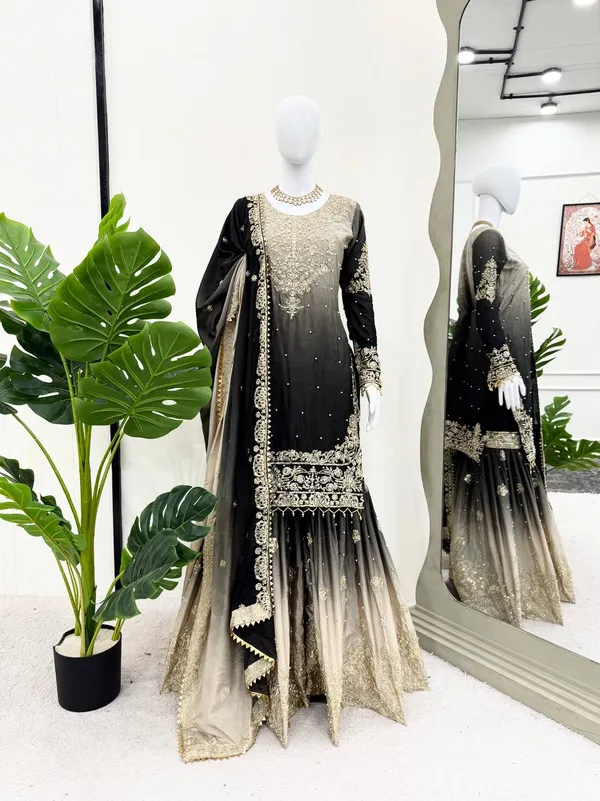 BLACK_SHADED_CHINNON_SILK_CODING_SEQUENCE_EMBROIDERED_SHARARA_SALWAR_SUIT_WITH_DUPATTA