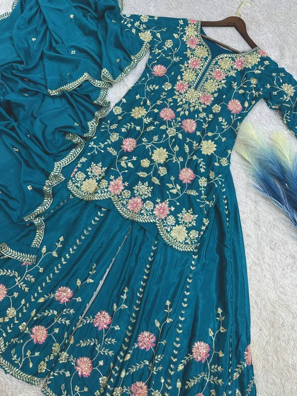 BLUE_ELEGANT_CHINNON_SILK_SEQUENCE_EMBROIDERED_SHARARA_SALWAR_SUIT_WITH_DUPATTA