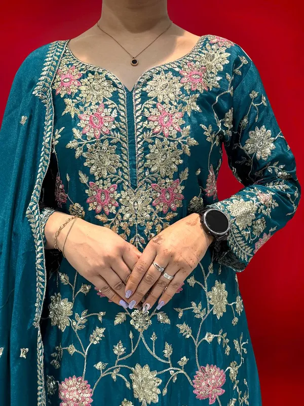 BLUE_ELEGANT_CHINNON_SILK_SEQUENCE_EMBROIDERED_SHARARA_SALWAR_SUIT_WITH_DUPATTA