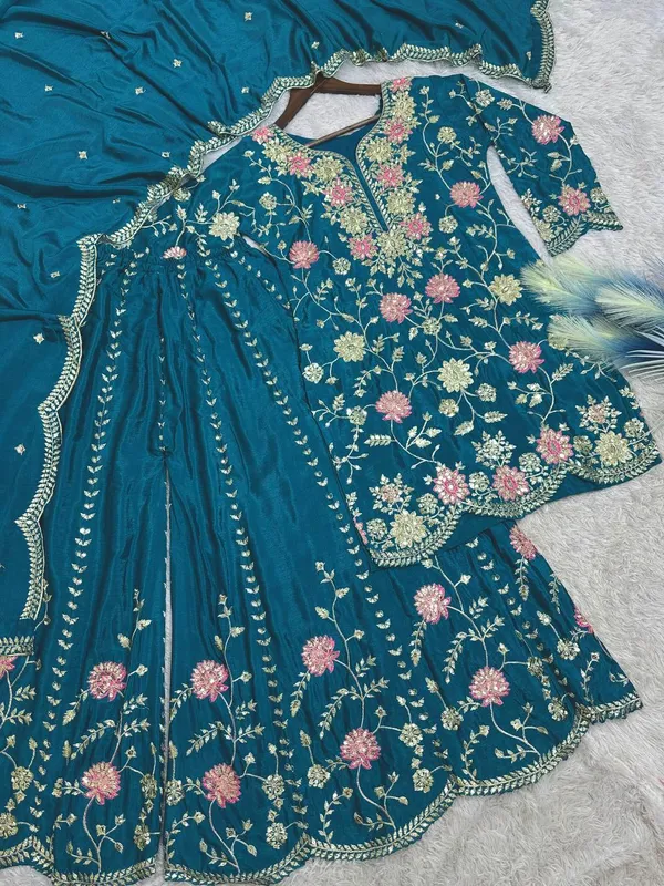 BLUE_ELEGANT_CHINNON_SILK_SEQUENCE_EMBROIDERED_SHARARA_SALWAR_SUIT_WITH_DUPATTA