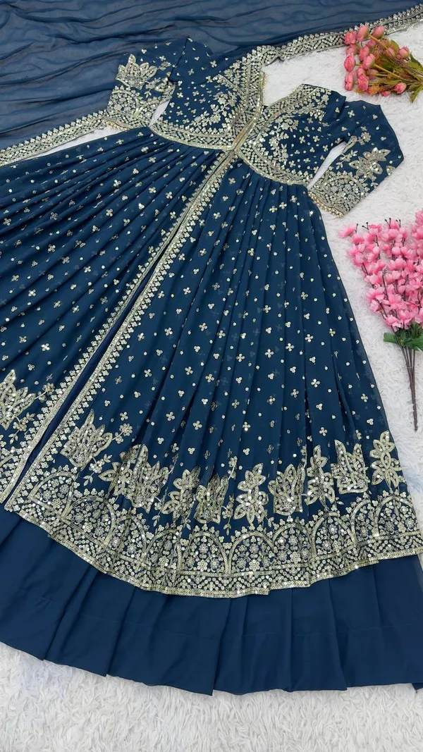Blue_Heavy_Sequence_Embroidered_Anarkali_Lehenga_Salwar_Suit_With_Dupatta