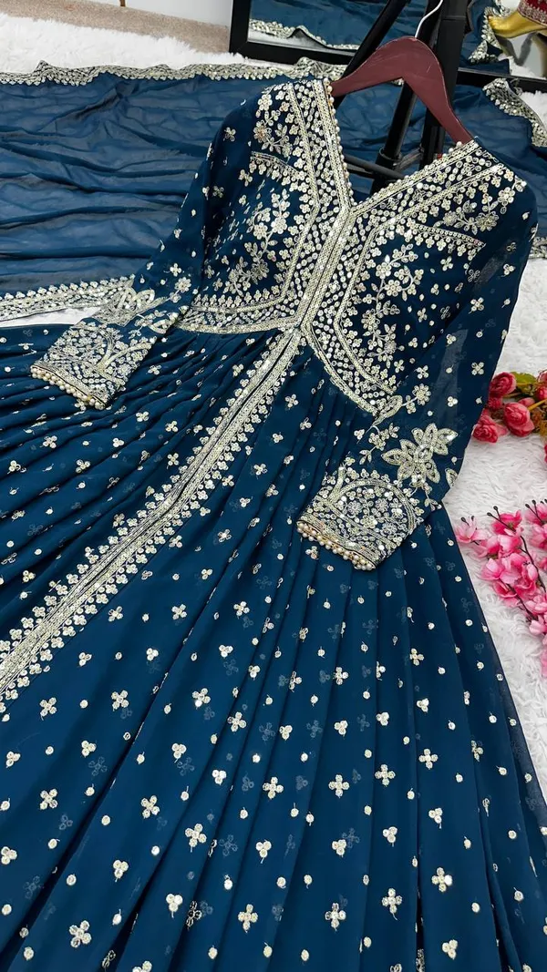 Blue_Heavy_Sequence_Embroidered_Anarkali_Lehenga_Salwar_Suit_With_Dupatta