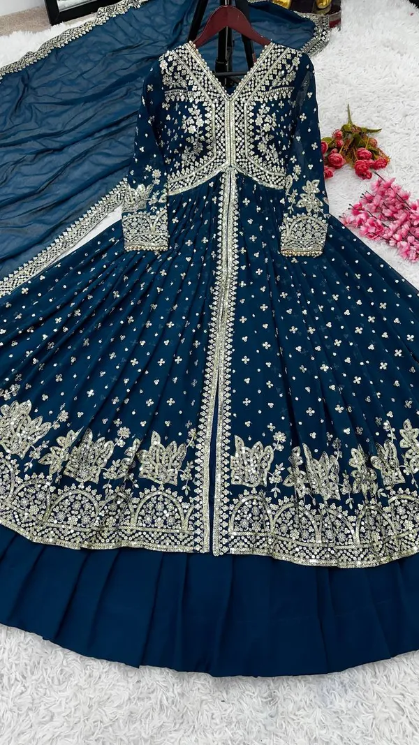 Blue_Heavy_Sequence_Embroidered_Anarkali_Lehenga_Salwar_Suit_With_Dupatta