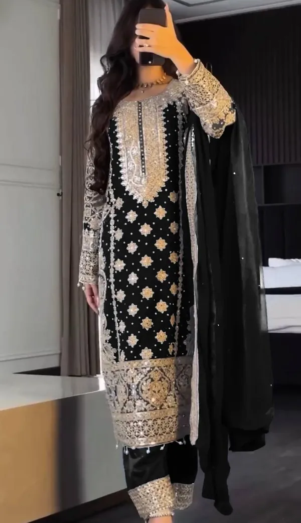 Black_Faux_Georgette_Heavy_Embroidery_Sequence_&_Moti_Work_Salwar_Suit_With_Dupatta