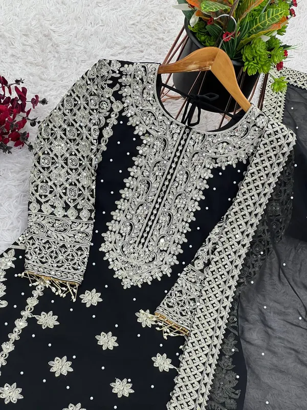Black_Faux_Georgette_Heavy_Embroidery_Sequence_&_Moti_Work_Salwar_Suit_With_Dupatta