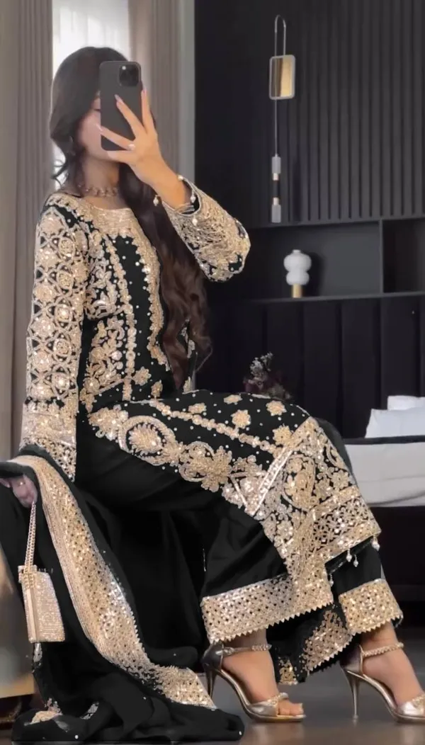 Black_Faux_Georgette_Heavy_Embroidery_Sequence_&_Moti_Work_Salwar_Suit_With_Dupatta