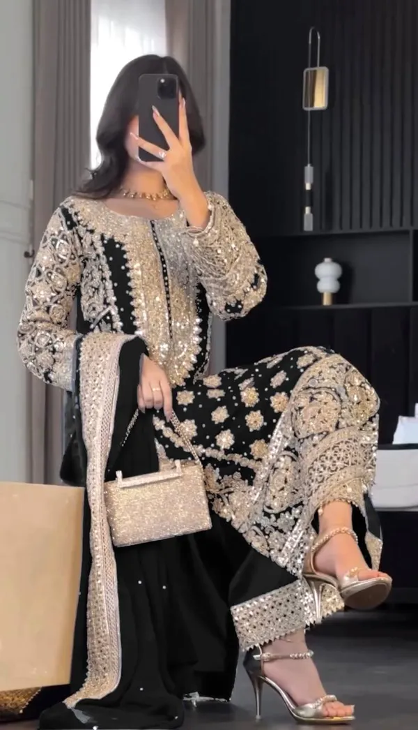 Black_Faux_Georgette_Heavy_Embroidery_Sequence_&_Moti_Work_Salwar_Suit_With_Dupatta