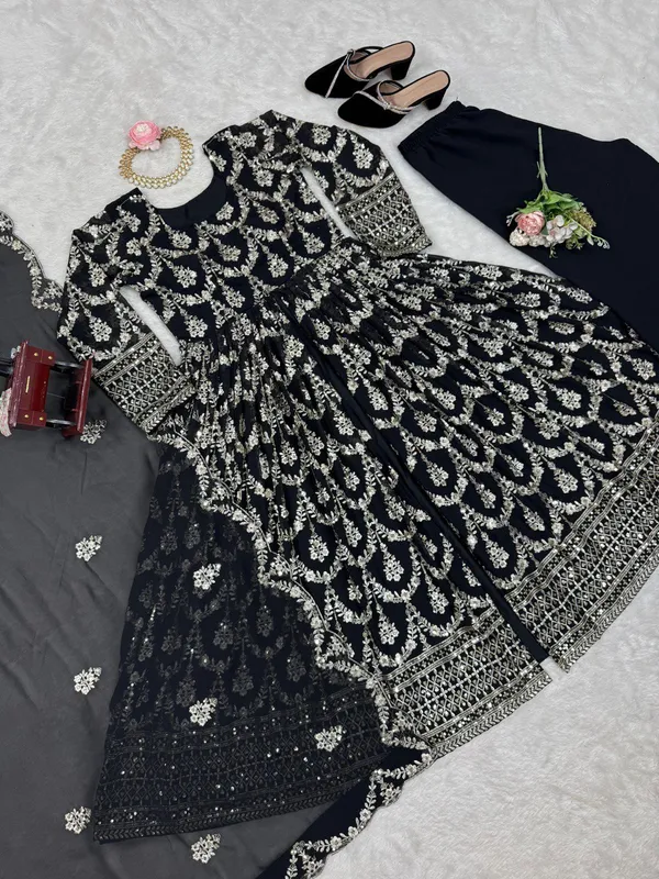 Black_Georgette_Sequence_Embroidered_Palazzo_Salwar_Suit_With_Dupatta