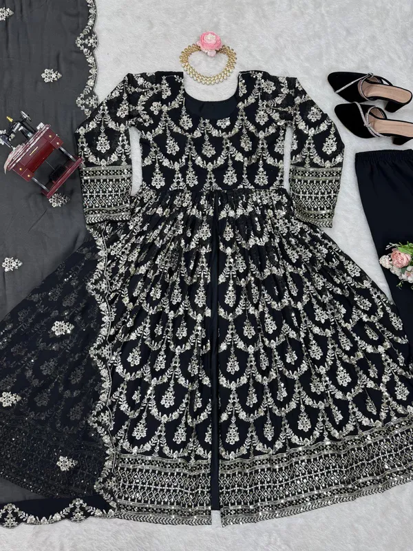 Black_Georgette_Sequence_Embroidered_Palazzo_Salwar_Suit_With_Dupatta