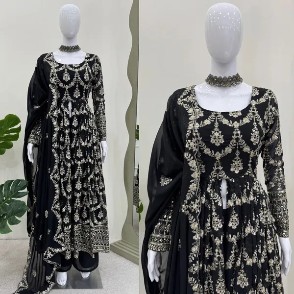 Black_Georgette_Sequence_Embroidered_Palazzo_Salwar_Suit_With_Dupatta