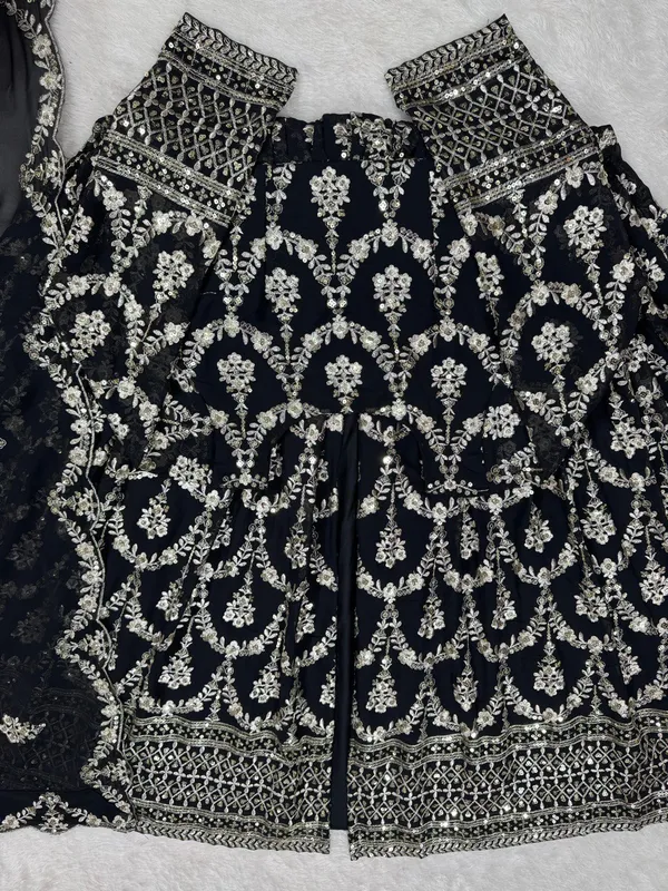 Black_Georgette_Sequence_Embroidered_Palazzo_Salwar_Suit_With_Dupatta