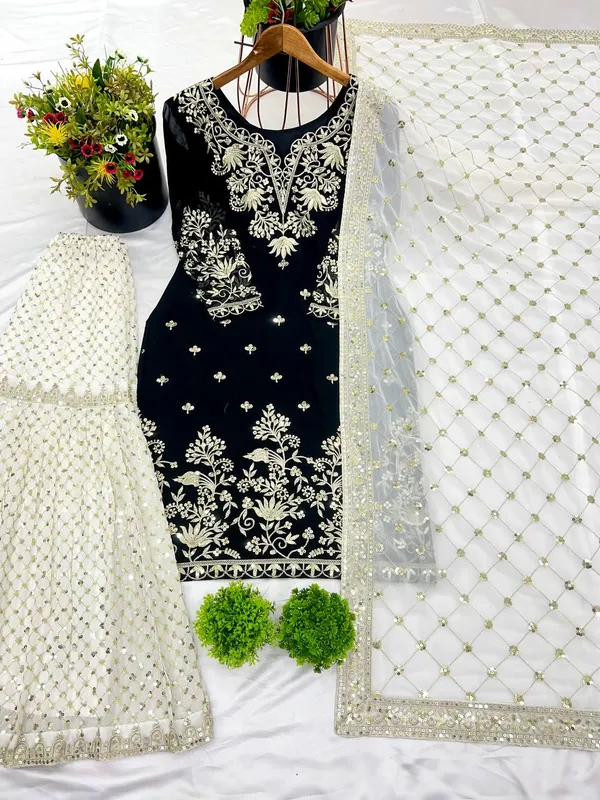 Black_Heavy_Faux_Georgette_Sequence_Embroidered_Sharara_Salwar_Suit_With_Dupatta