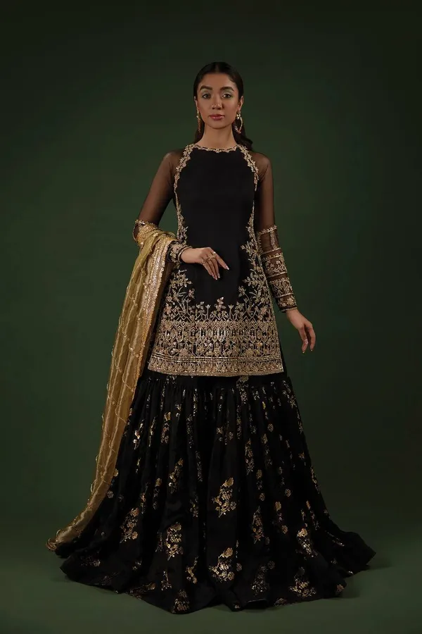 Black_Heavy_Faux_Georgette_With_Sequence_Embroidery_Sharara_Salwar_Suit_With_Dupatta