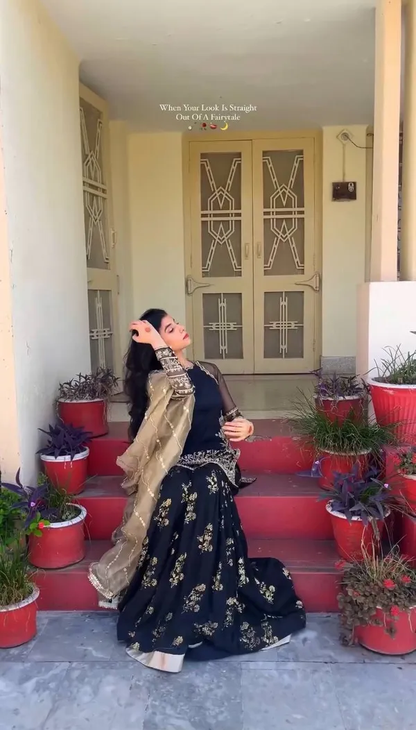 Black_Heavy_Faux_Georgette_With_Sequence_Embroidery_Sharara_Salwar_Suit_With_Dupatta