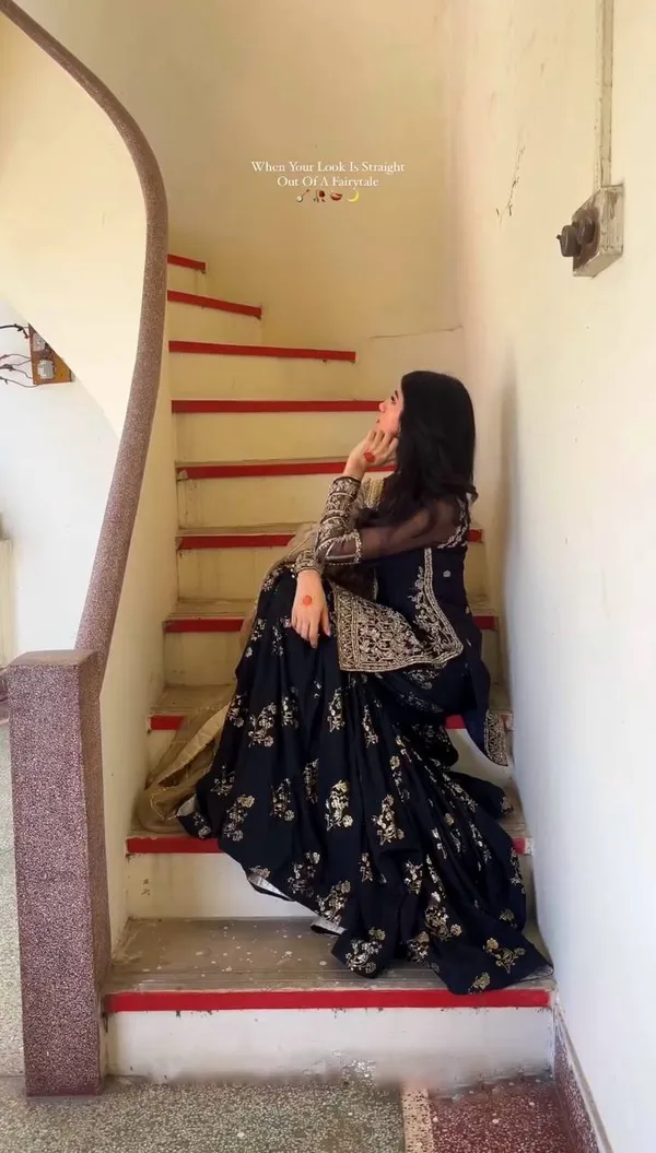 Black_Heavy_Faux_Georgette_With_Sequence_Embroidery_Sharara_Salwar_Suit_With_Dupatta