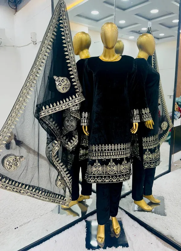 Black_Heavy_Viscose_Velvet_With_5Mm_Embroidery_Sequence_Work_Salwar_Suit_With_Dupatta