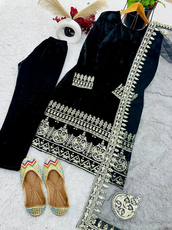 Black_Heavy_Viscose_Velvet_With_5Mm_Embroidery_Sequence_Work_Salwar_Suit_With_Dupatta