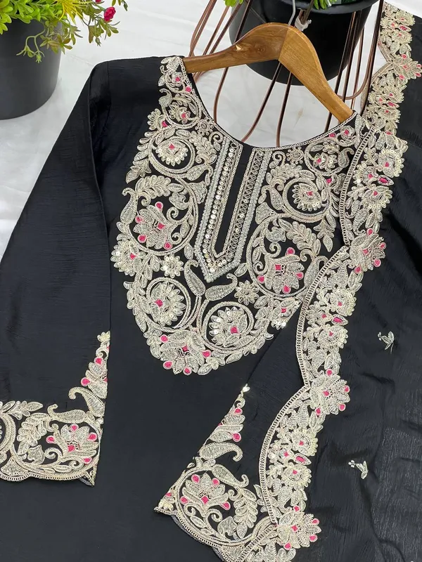 Black_Pure_Chinnon_Silk_Coding_Dori-Sequence_Embroidery_Work_Salwar_Suit_With_Dupatta