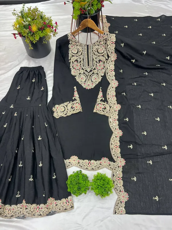Black_Pure_Chinnon_Silk_Coding_Dori-Sequence_Embroidery_Work_Salwar_Suit_With_Dupatta