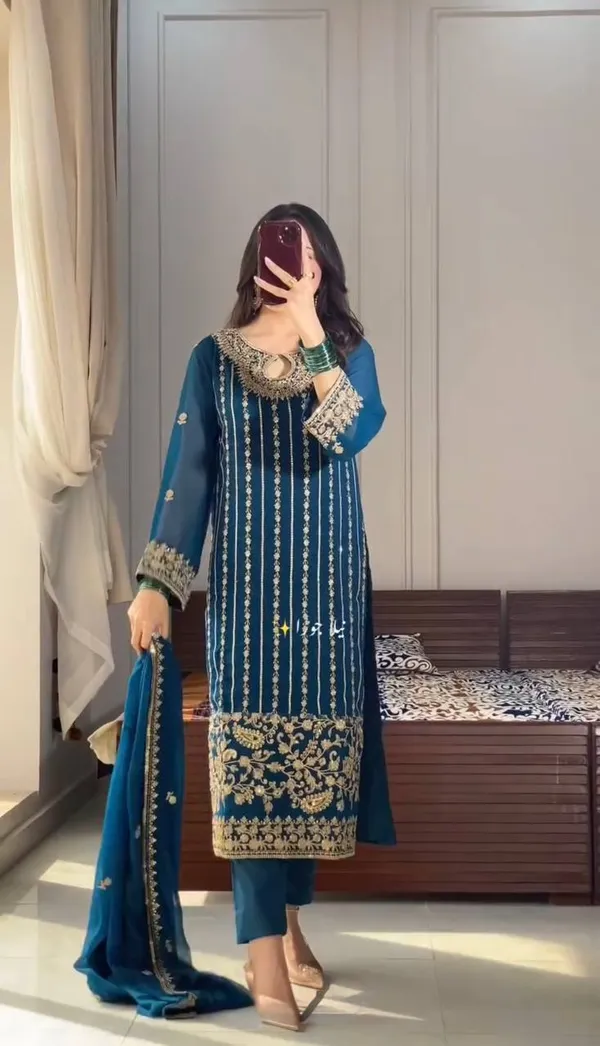 Blue_Heavy_Chinnon_Silk_Sequence_Embroidery_With_Moti_Work_Salwar_Suit_With_Dupatta