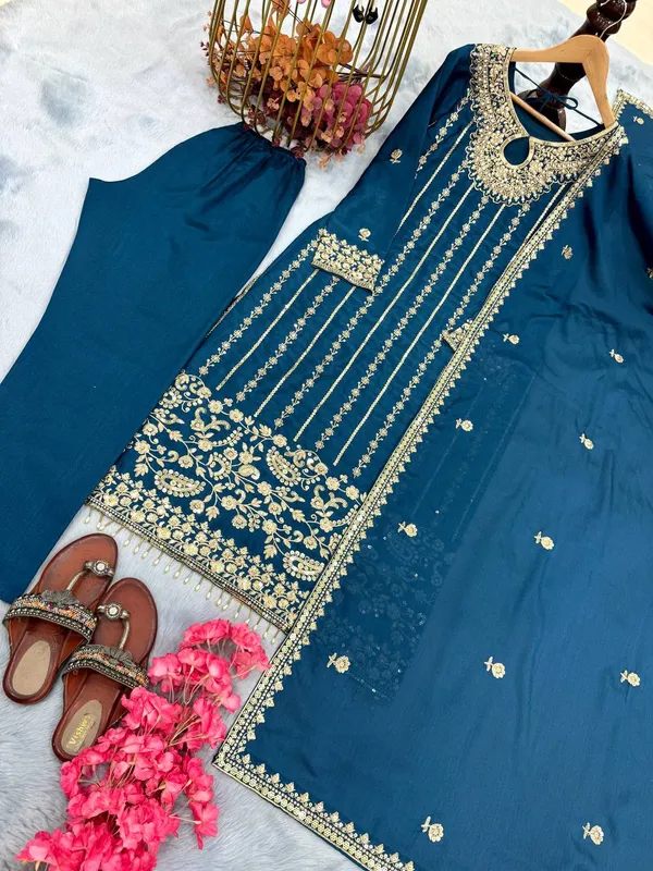 Blue_Heavy_Chinnon_Silk_Sequence_Embroidery_With_Moti_Work_Salwar_Suit_With_Dupatta