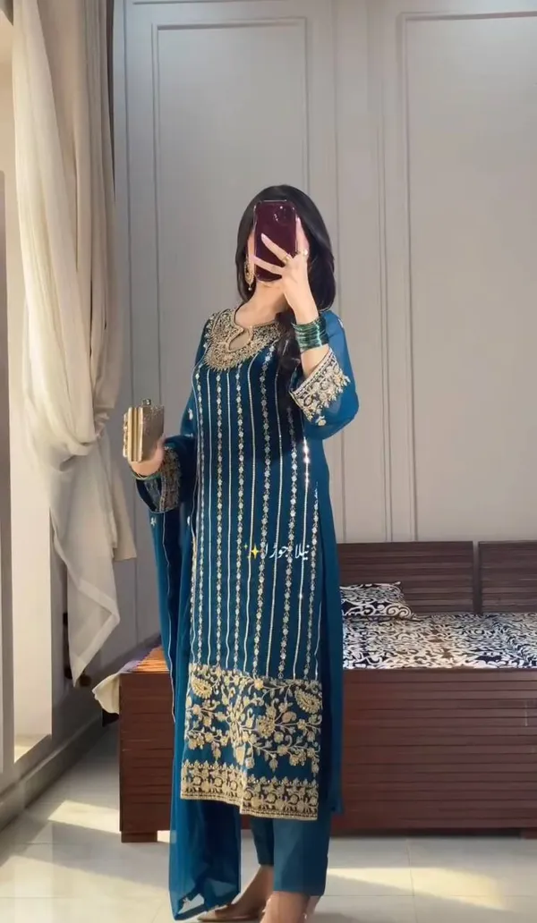 Blue_Heavy_Chinnon_Silk_Sequence_Embroidery_With_Moti_Work_Salwar_Suit_With_Dupatta