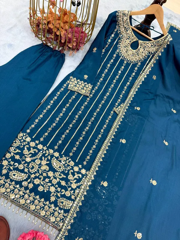 Blue_Heavy_Chinnon_Silk_Sequence_Embroidery_With_Moti_Work_Salwar_Suit_With_Dupatta