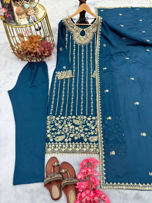 Blue_Heavy_Chinnon_Silk_Sequence_Embroidery_With_Moti_Work_Salwar_Suit_With_Dupatta
