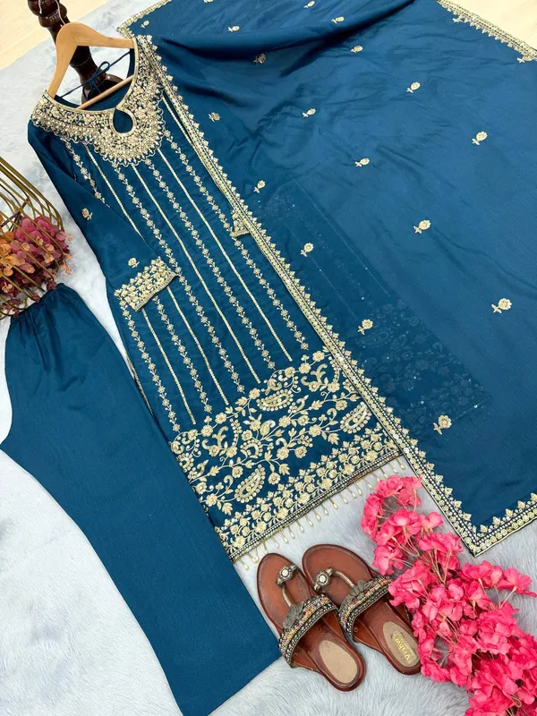 Blue_Heavy_Chinnon_Silk_Sequence_Embroidery_With_Moti_Work_Salwar_Suit_With_Dupatta