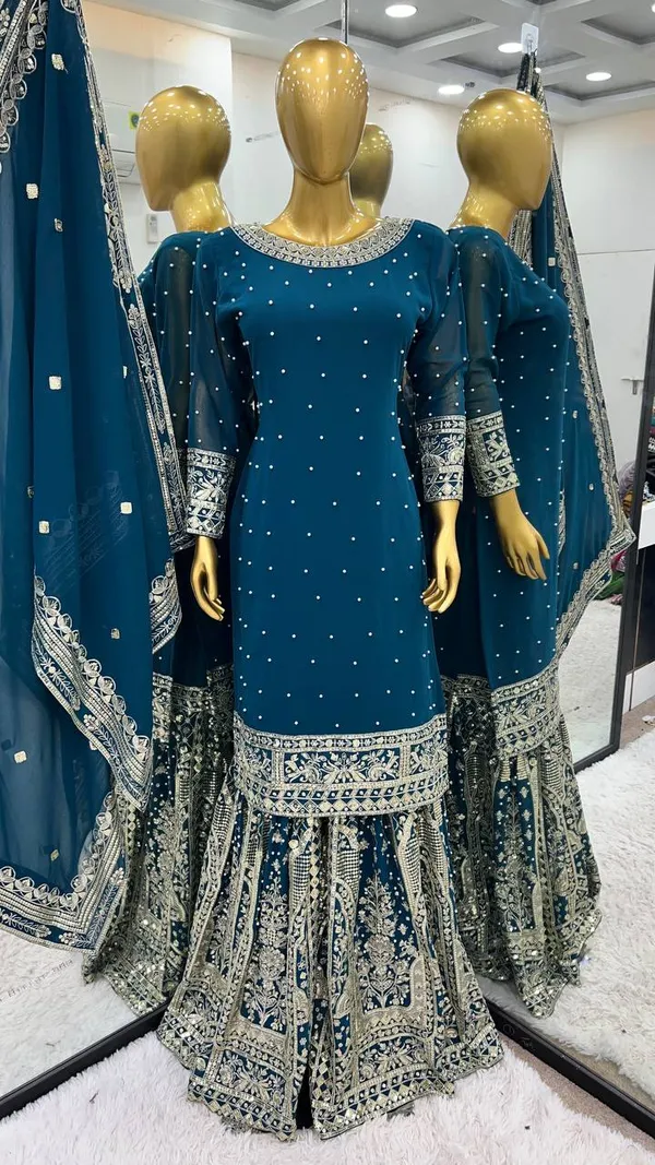 Blue_Heavy_Georgette_Sequence_Embroidered_&_Moti_Work_Gharara_Salwar_Suit_With_Dupatta