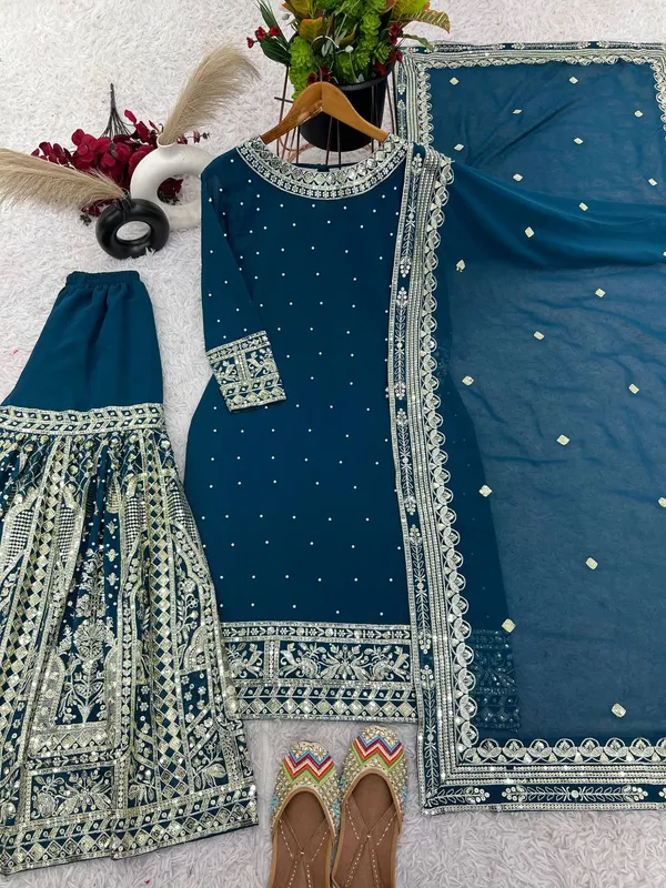 Blue_Heavy_Georgette_Sequence_Embroidered_&_Moti_Work_Gharara_Salwar_Suit_With_Dupatta