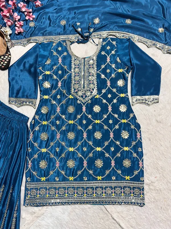 Blue_Pure_Chinnon_Silk_Coding_Sequence_Embroidered_Salwar_Suit_With_Dupatta